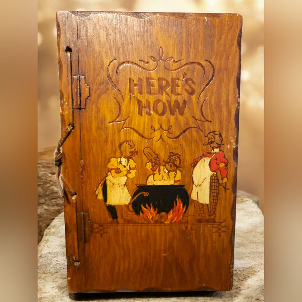 Vintage Book on Mixing Drinks, "Here's How", Wooden Cover, 1941